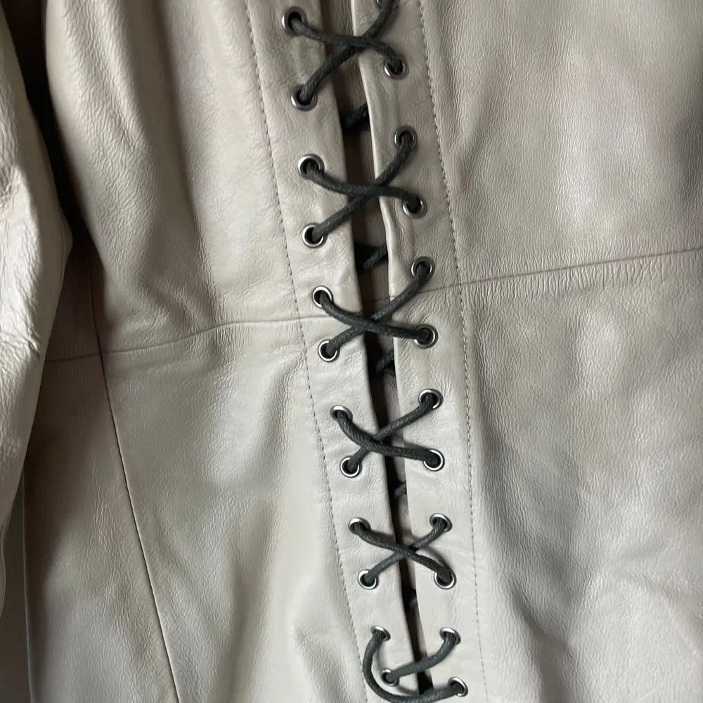 Vintage Lew Magram Collection White Fringe Western Pig Nappa Leather Jacket - Picture 11 of 12
